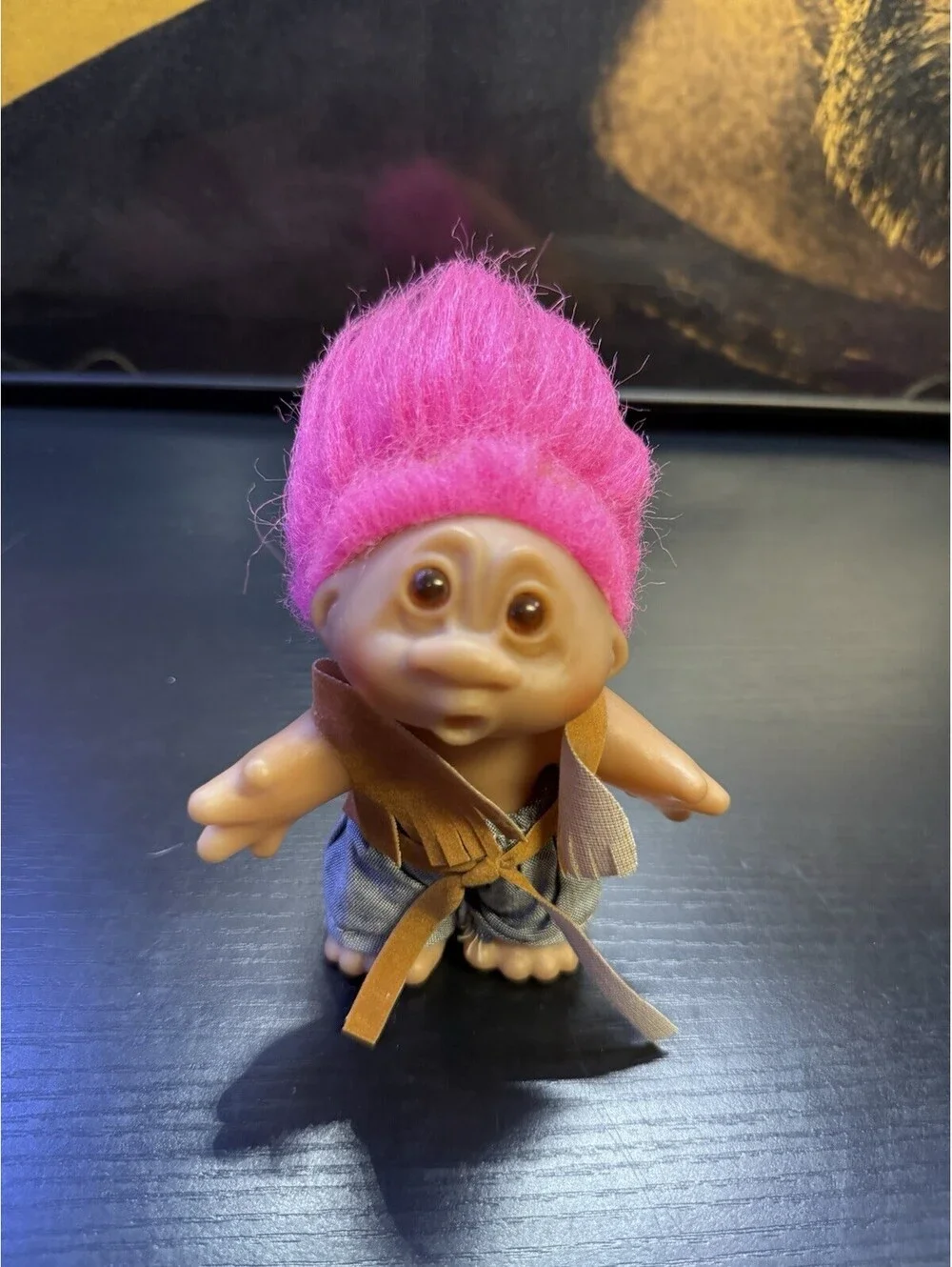 Vintage 1988 DAM Troll Doll Pink Hair Western Fringe Outfit